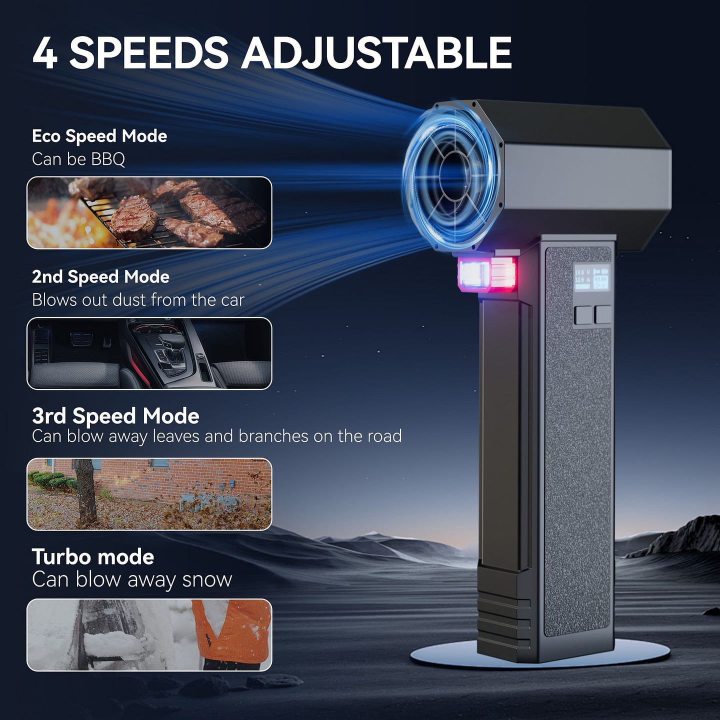Car Dryer Air Blower Turbo Fan, Instantaneous Thrust 1.60KG/S, 4 Speeds 820 g