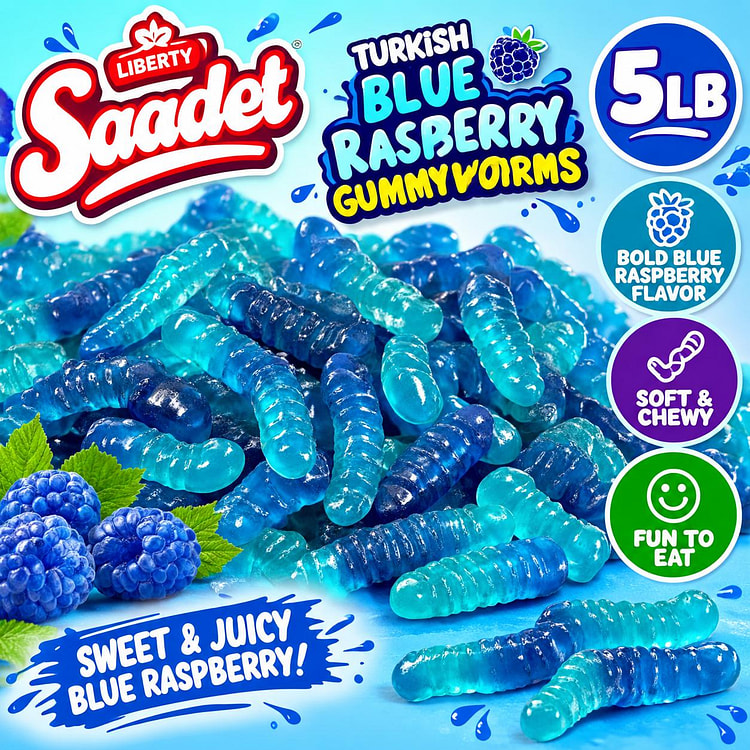 Liberty Saadet Blue Raspberry Gummy Worms, 5 lb 1 each