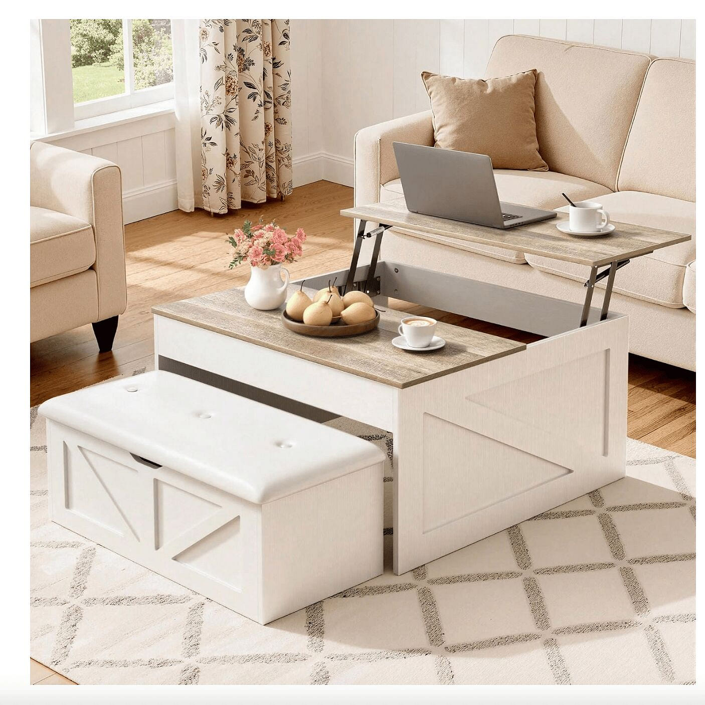 31.5 Inch Farmhouse Lift Top Coffee Table With Sto 1 box