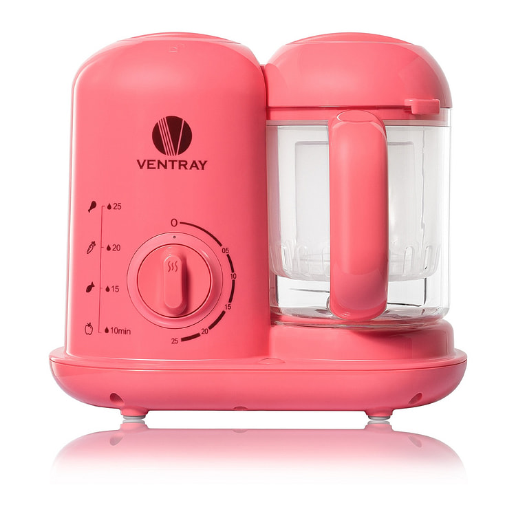 VENTRAY 婴儿食品制作机，多功能食品处理器，包括蒸煮器和搅拌器 - 粉红色