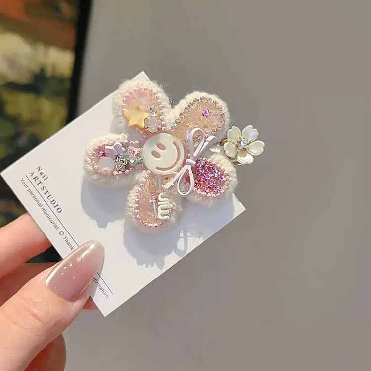 甜美少女多巴胺彩钻蝴蝶结笑脸发夹1个 50 克