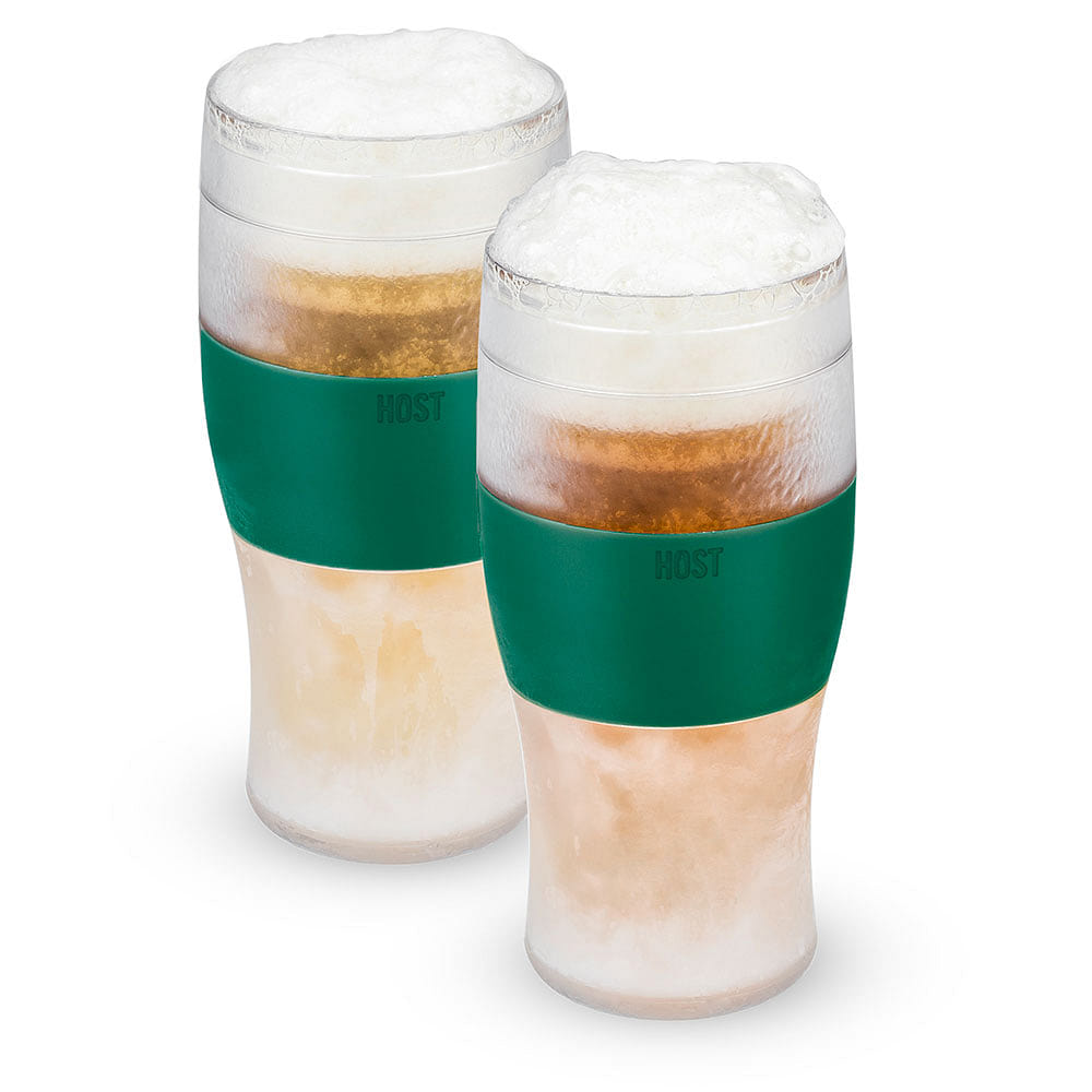 Host FREEZE Beer Glasses, Frozen Beer Mugs, Freezable Pint Glass Set, Insulated Beer Glass to Keep Your Drinks Cold, Double Walled Insulated Glasses, Tumbler for Iced Coffee, 16oz, Set of 2, Green 16 oz