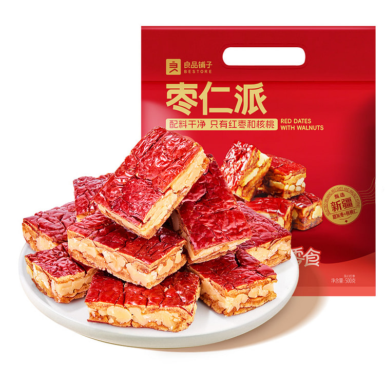 良品铺子枣仁派500g红枣夹核桃果干零食小吃