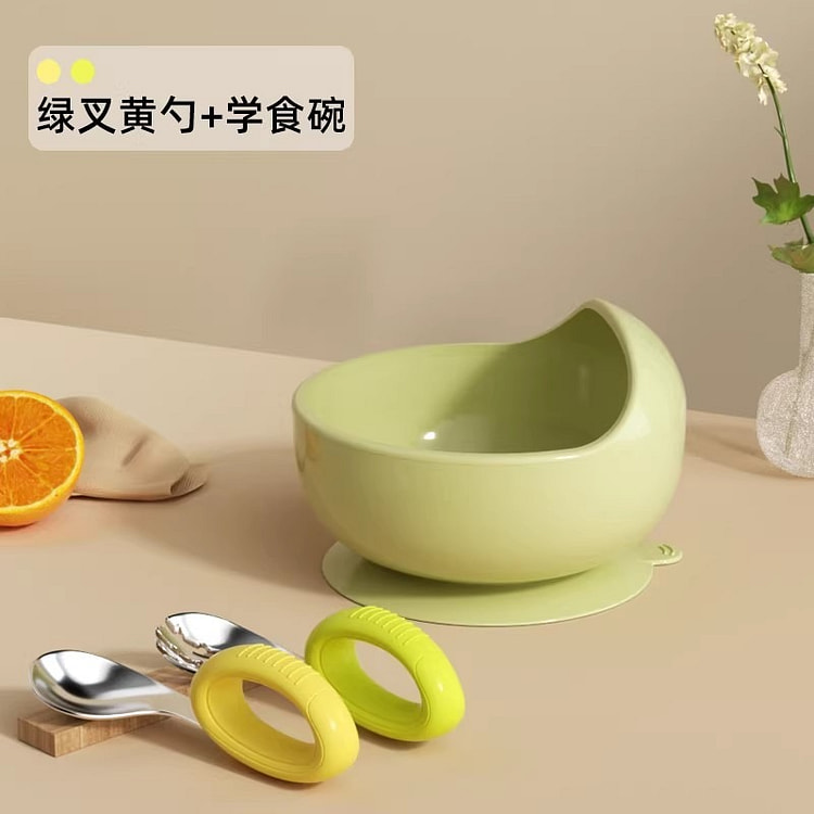 兔贝乐 宝宝学吃饭训练辅食碗含不锈钢叉勺