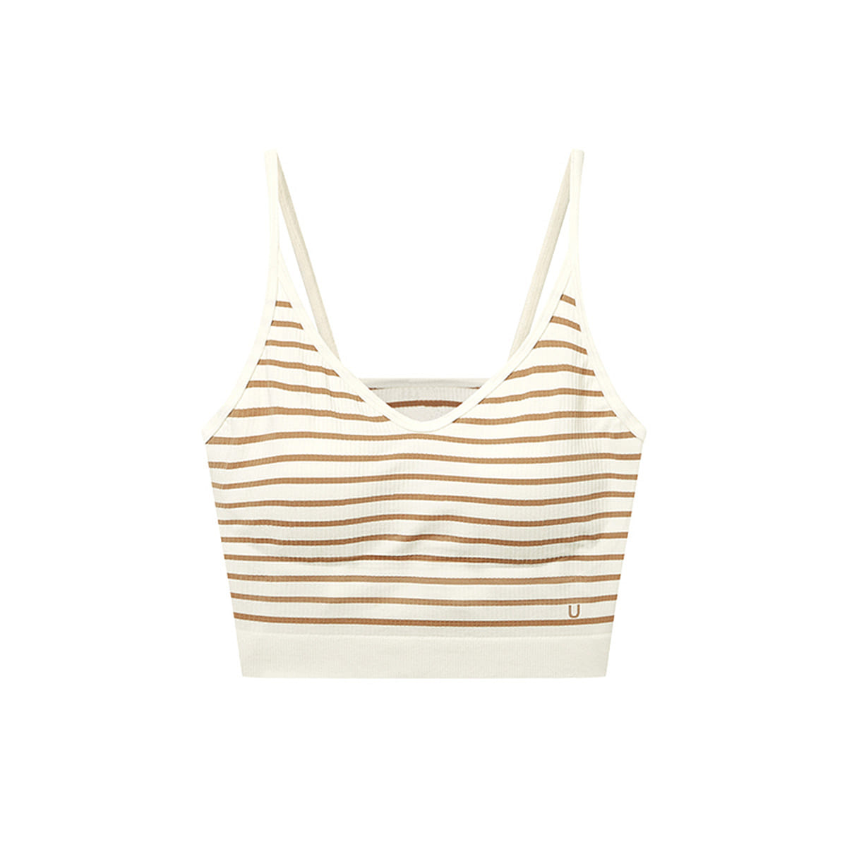 Ubras One Size Striped Tank Top Bra, Seamless Striped Shoulder Strap Bra – Coffee Stripe/White 50 g