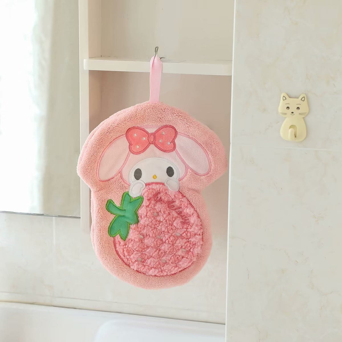 Soft Coral Velvet Hanging Hand Towel/Absorbent Towel – My Melody 1 each