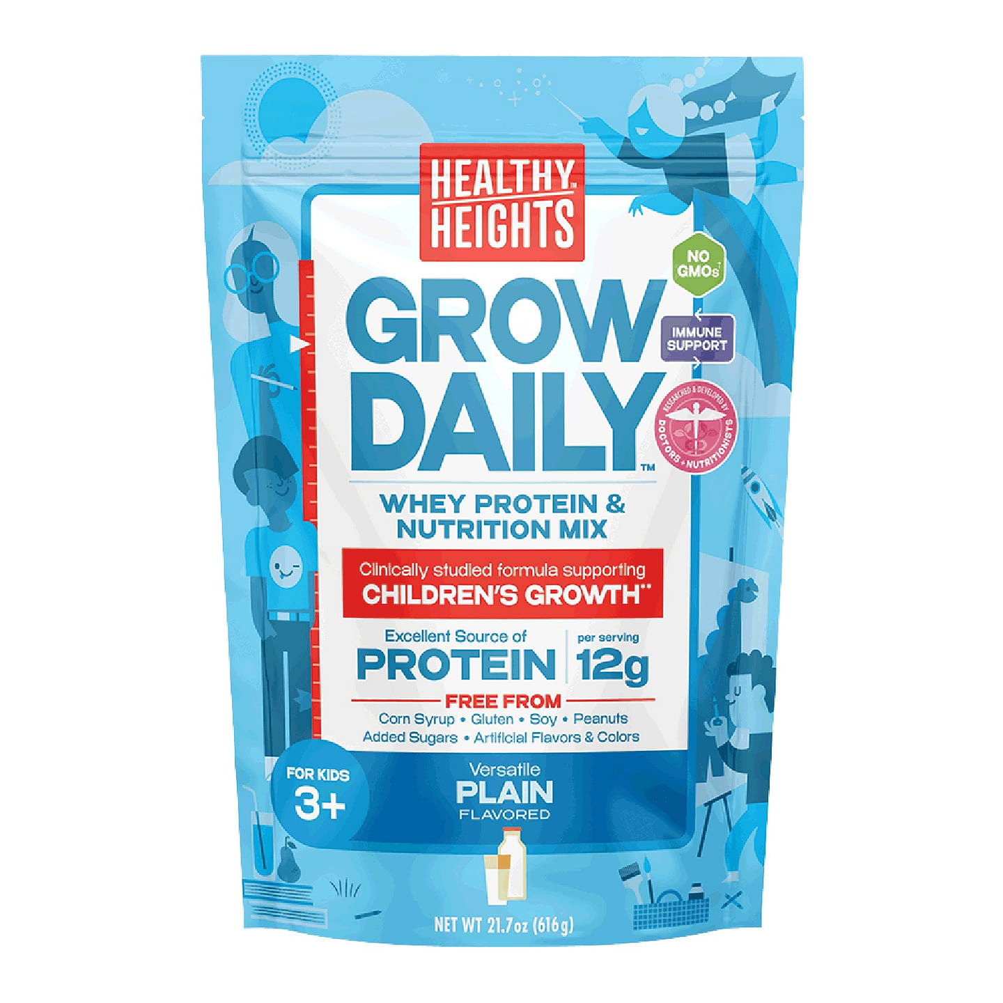 Healthy Heights Grow Daily 3+ Shake Mix Powder, 12g Protein, Plain 1.36 磅