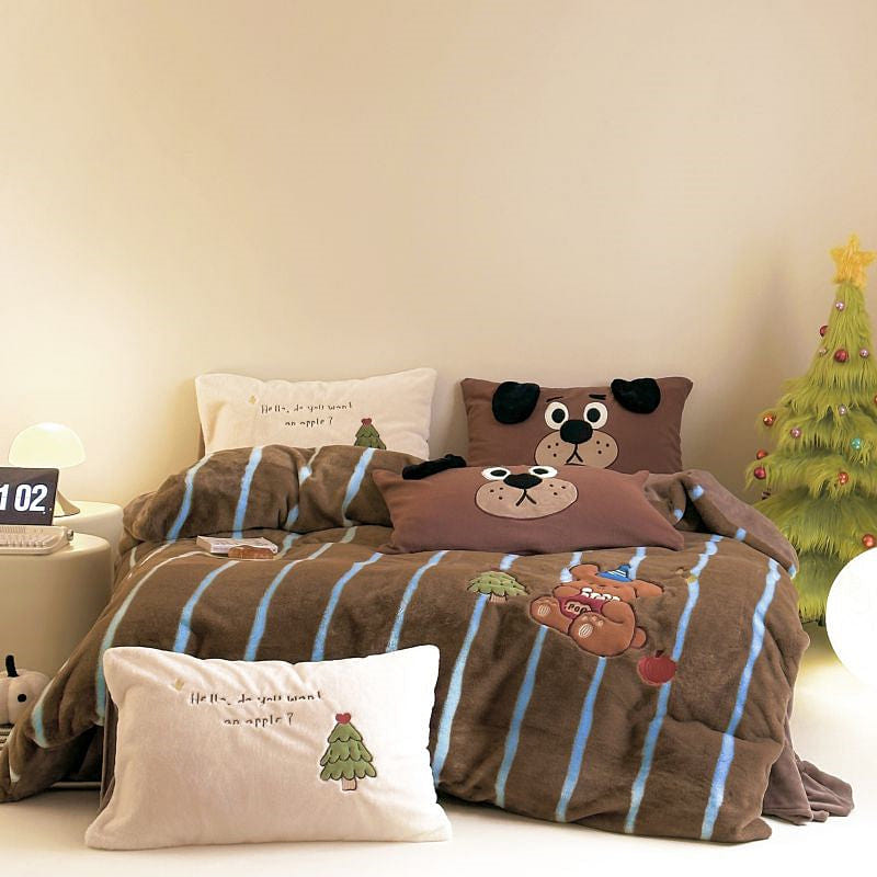 LULLABUY Furry Friends Cartoon Bedding Set Brown&Blue King Size 2000 g