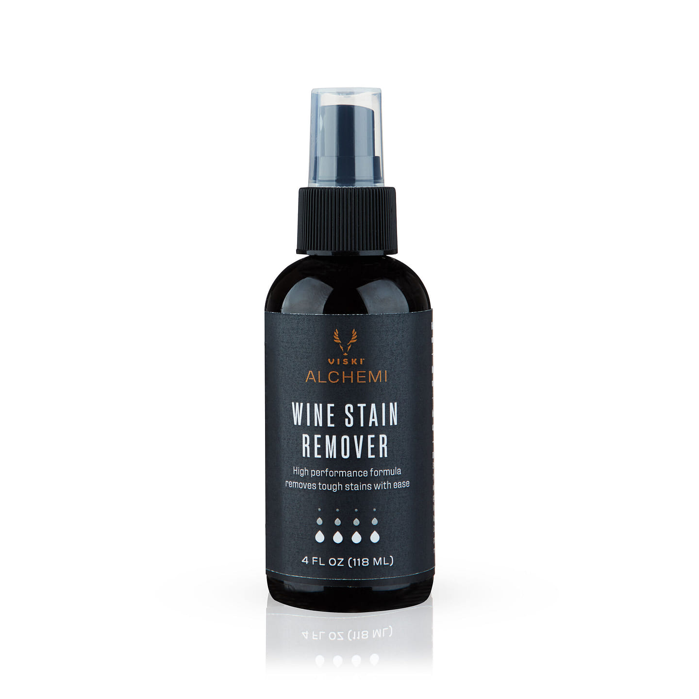 Viski Alchemi Stain Remover Spray Bottle Juice Wine Coffee Spill Cleaner for Clothes, Carpet, Rugs, Upholstery, 4 Oz, Set of 1, Black 4 oz