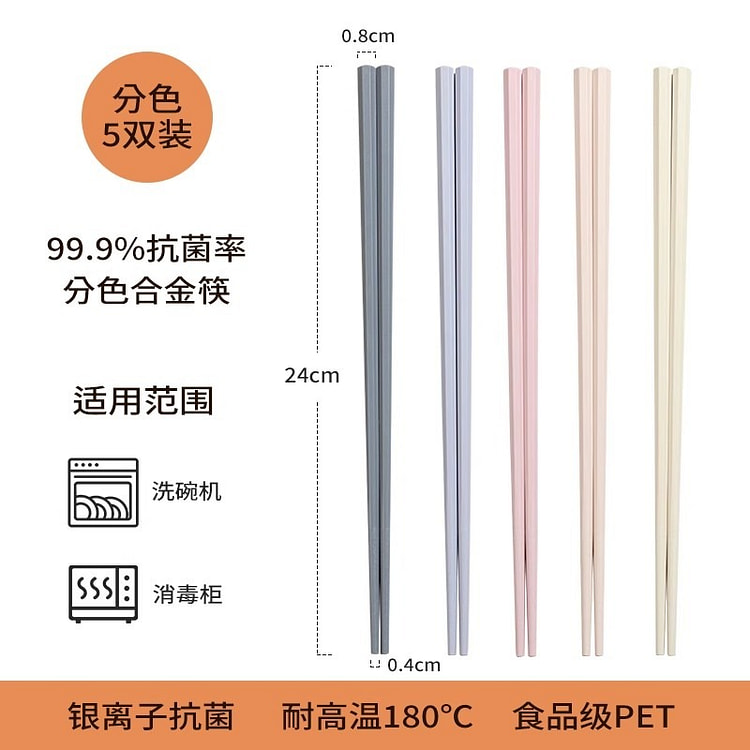 Alloy Chopsticks 5 Pairs in Morandi Shades