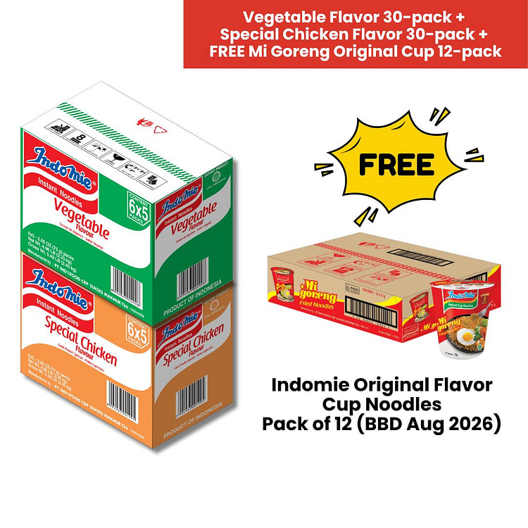 Indomie Vegetable + Special Chicken + Original Cup 3 box