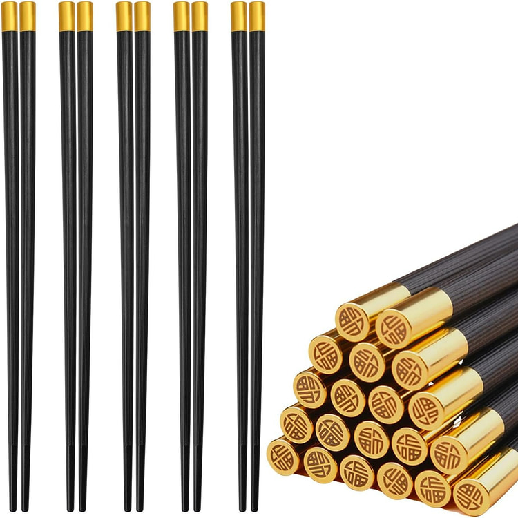 5双优质筷子，可重复使用玻璃纤维筷子，中韩日筷子礼品套装，24.3 厘米，哑光防滑，美国仓库发货，包邮