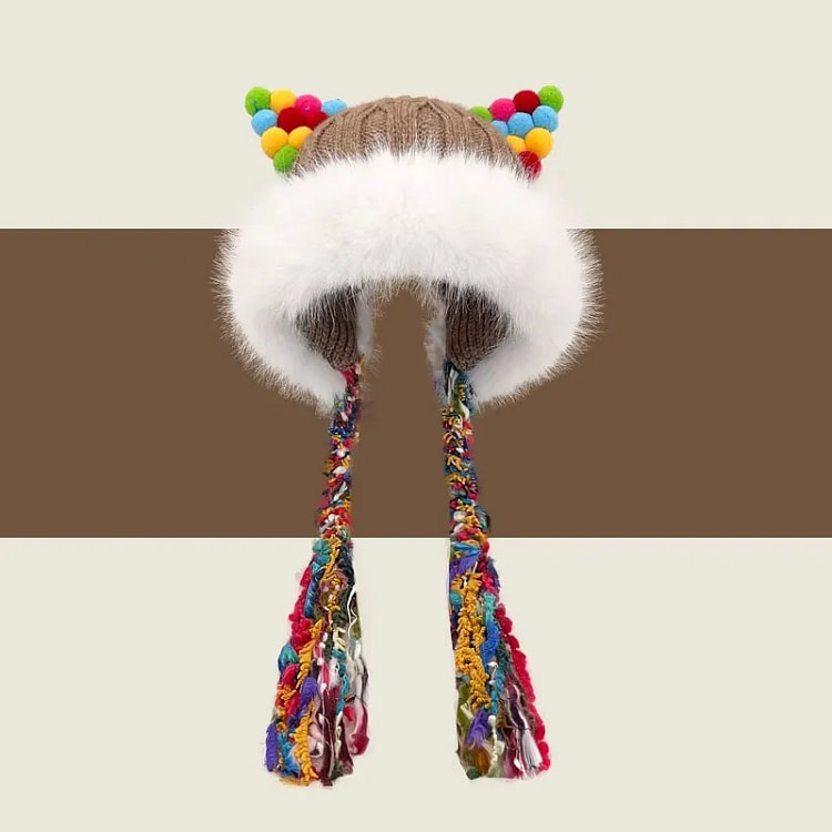 Chic Know 彩色辫子护耳帽女士 卡其色均码 1 个