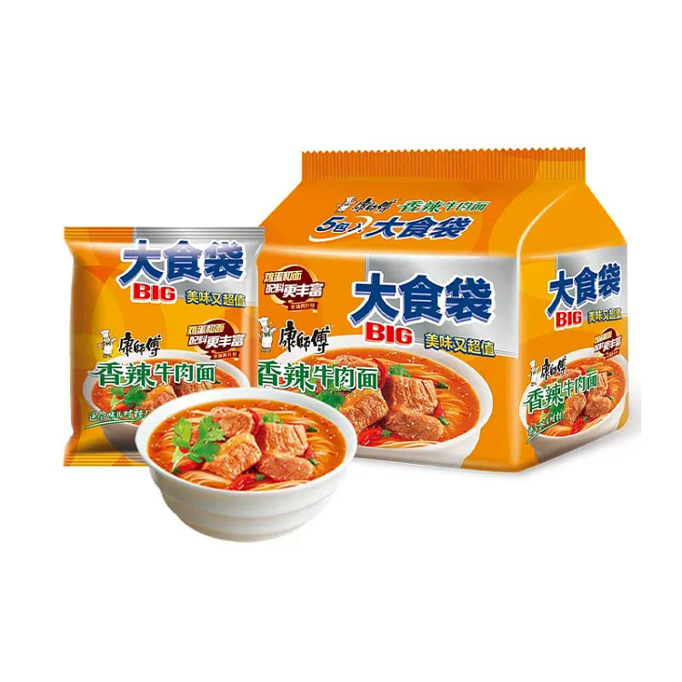 康师傅大食袋香辣牛肉面*5袋 600 克