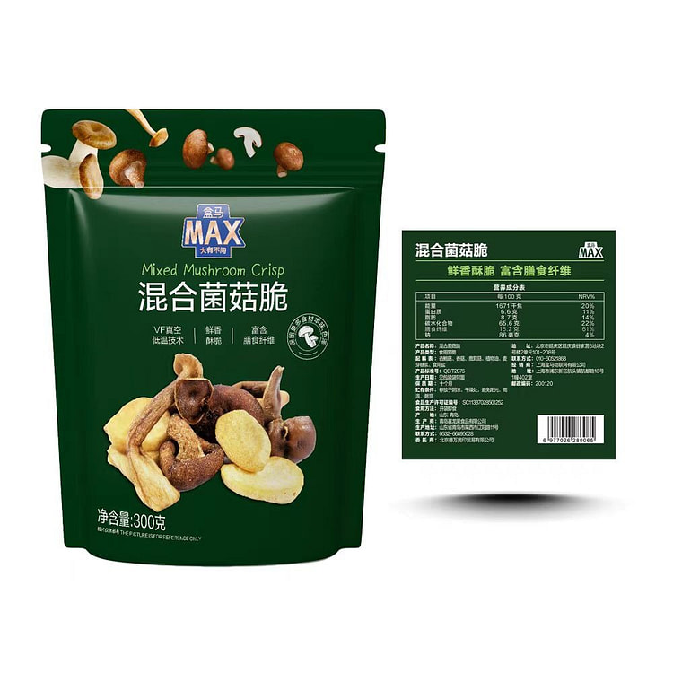 盒马MAX 混合菌菇脆 香菇干蔬菜干即食脆片300g*1袋