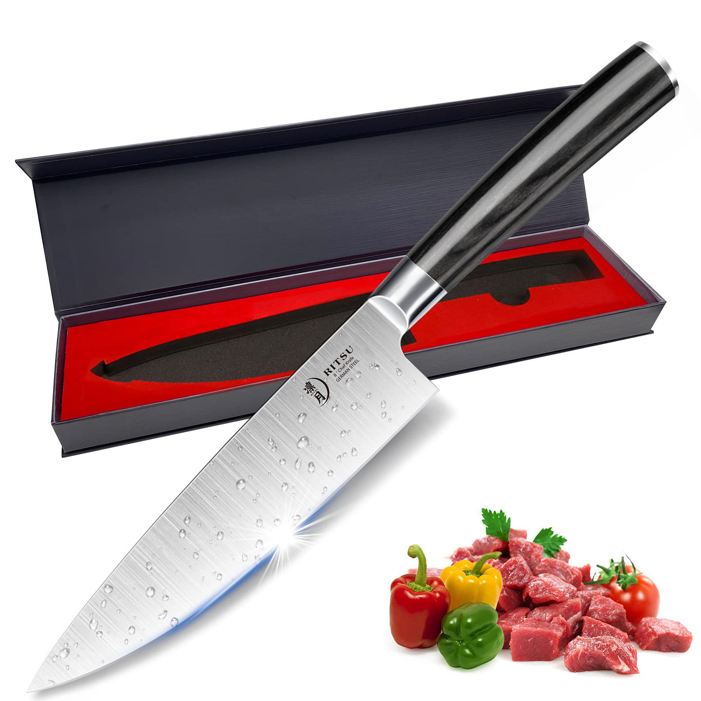 RITSU 8 inch super sharp German high carbon steel chef's knife 22.4 g