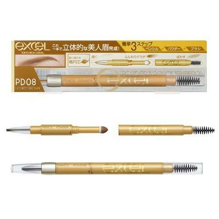 日本 EXCEL 三合一眉笔 防水防汗 持久不脱色 极细笔头 新手适用 PD08 蜜糖棕