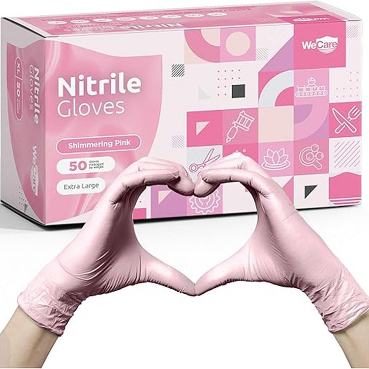 50双粉色一次性丁腈手套 食品接触级 无粉无乳胶 1 份