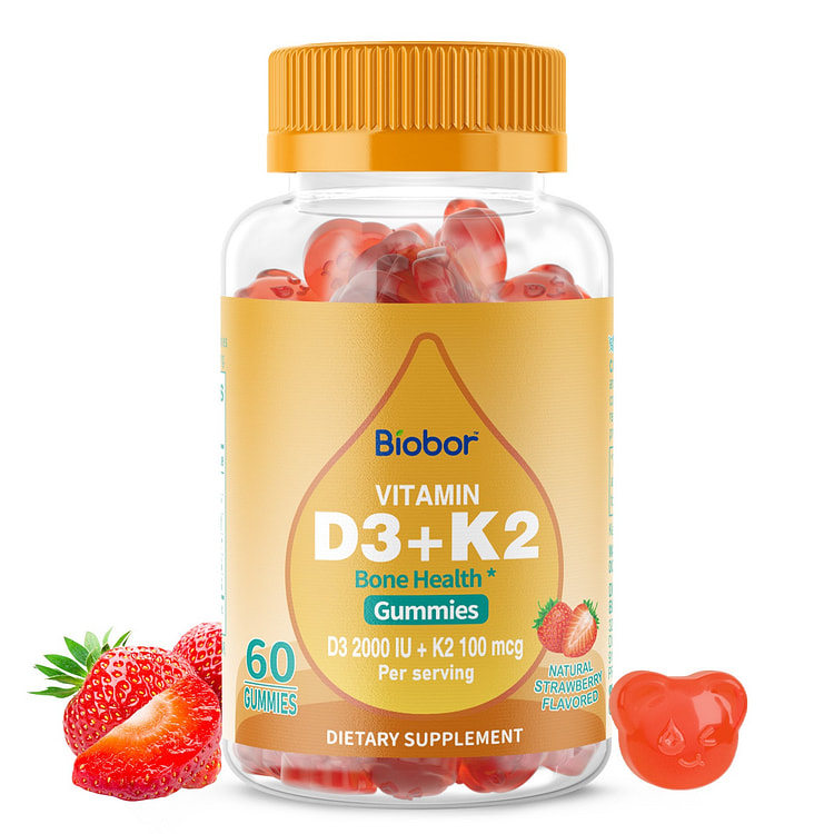 贝欧宝 维生素 D3 K2 软糖，2000 IU 维生素 D3 和 100 mcg 维生素 K2，支持骨骼健康，免疫健康，不含转基因成分，不含麸质 草
