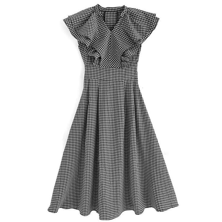 GRL Plaid Flare Skirt Black S