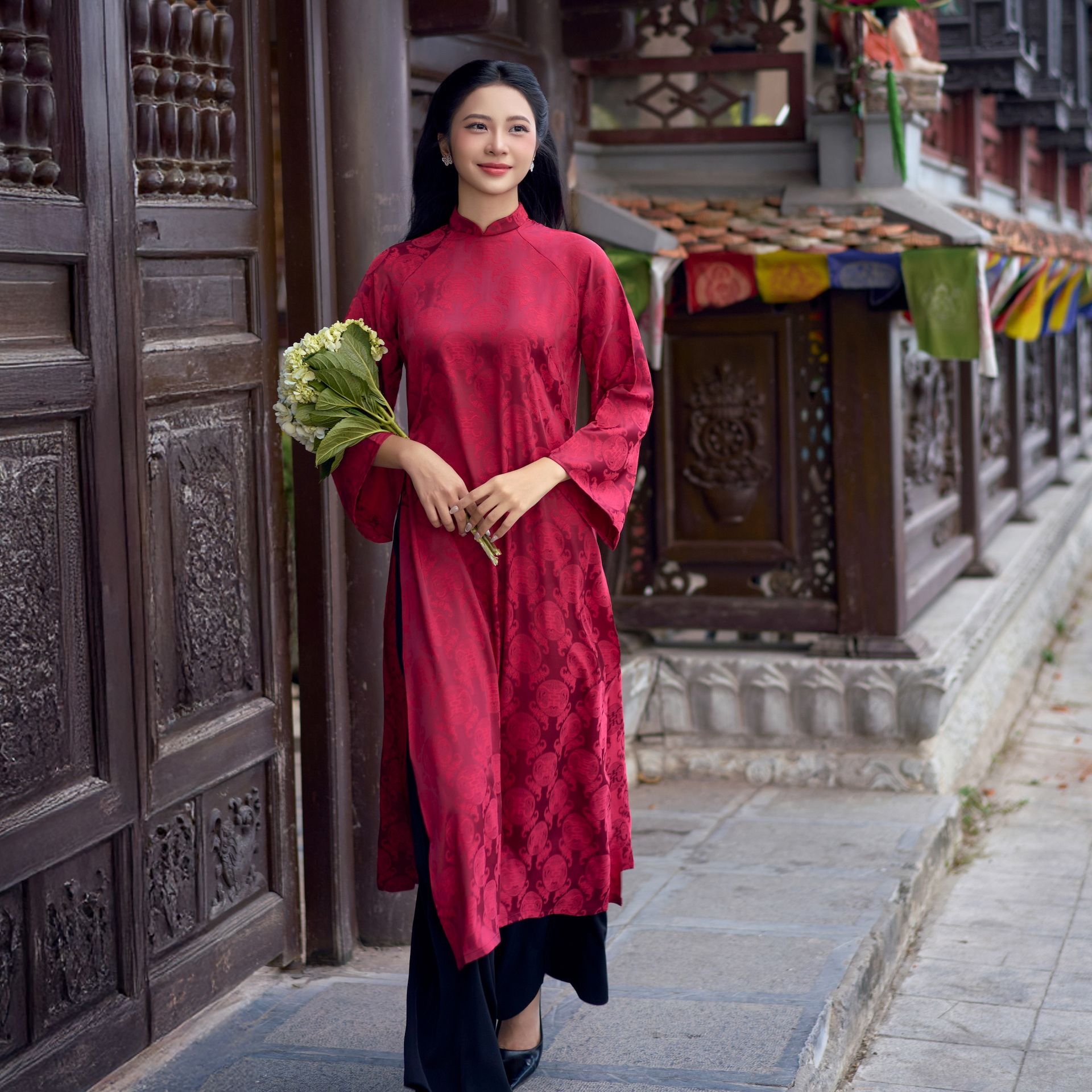 Traditional Ao Dai Red Color Size M 1 each