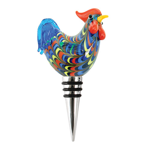 Twine Rooster Bottle Stopper, Glass Rooster Wine Bottle Stopper, Keep Wine Fresh, Glass, Metal, Multicolor, Set of 1 1 each