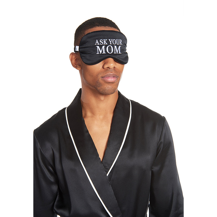 Beauty Silk Eye Mask with Velvet Band (19 Momme) Embroidered / Ask Your Mom