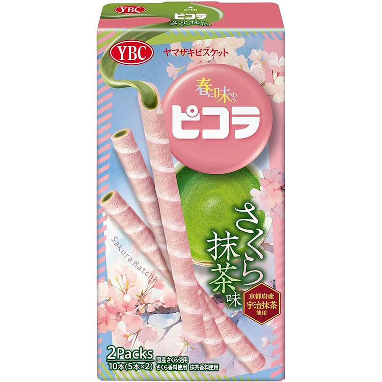 YBC Sakura Matcha Flavor Egg Rolls Cookie 2packs/