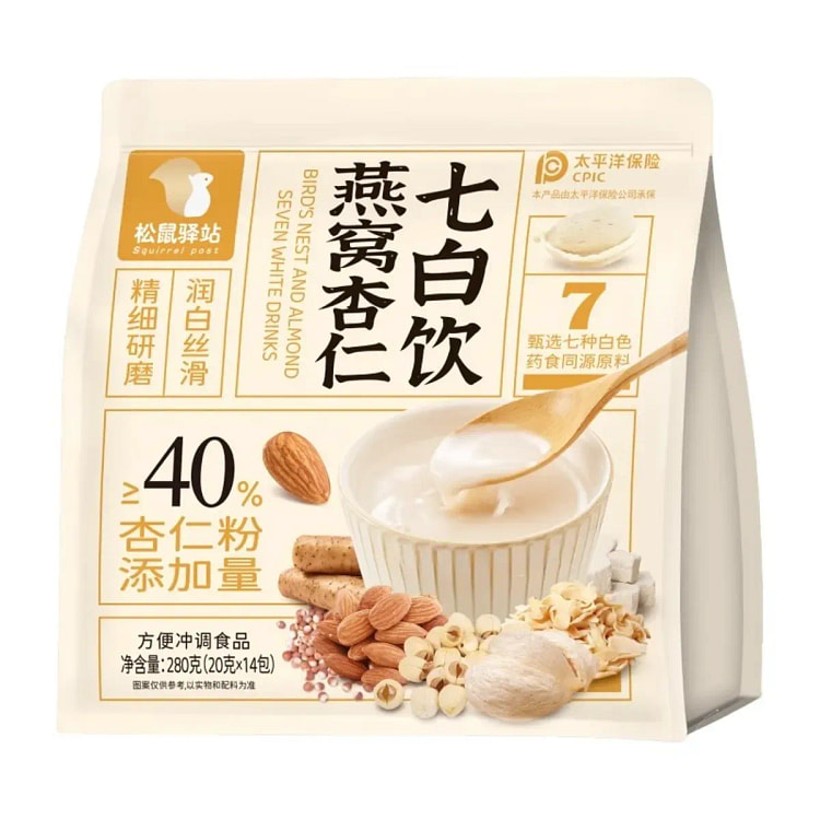 松鼠驿站 燕窝胶原蛋白杏仁七白饮 低卡早餐代餐 280 克