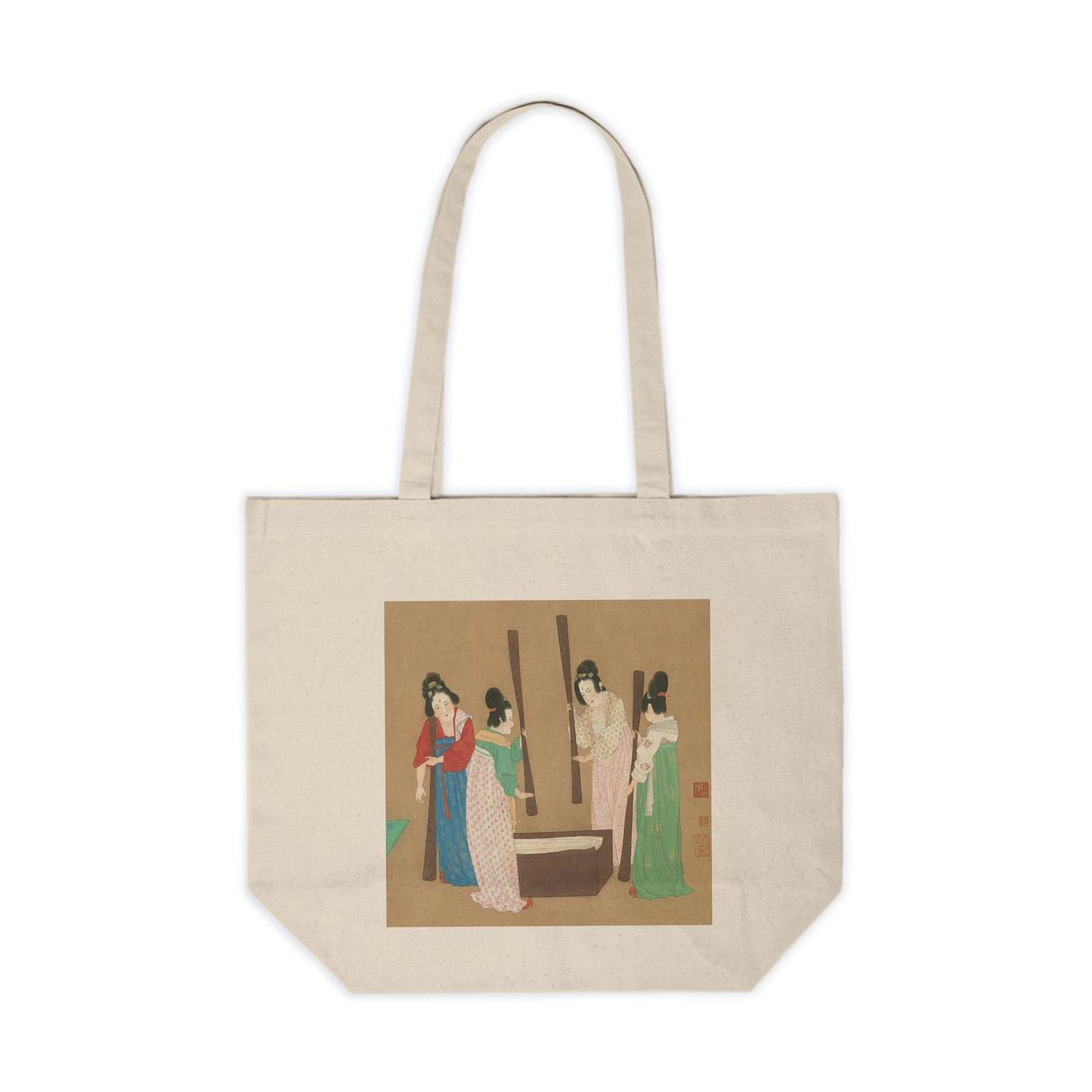 Court Ladies Preparing Newly Woven Silk – Cotton Canvas Tote Bag 18 x 15 1 count