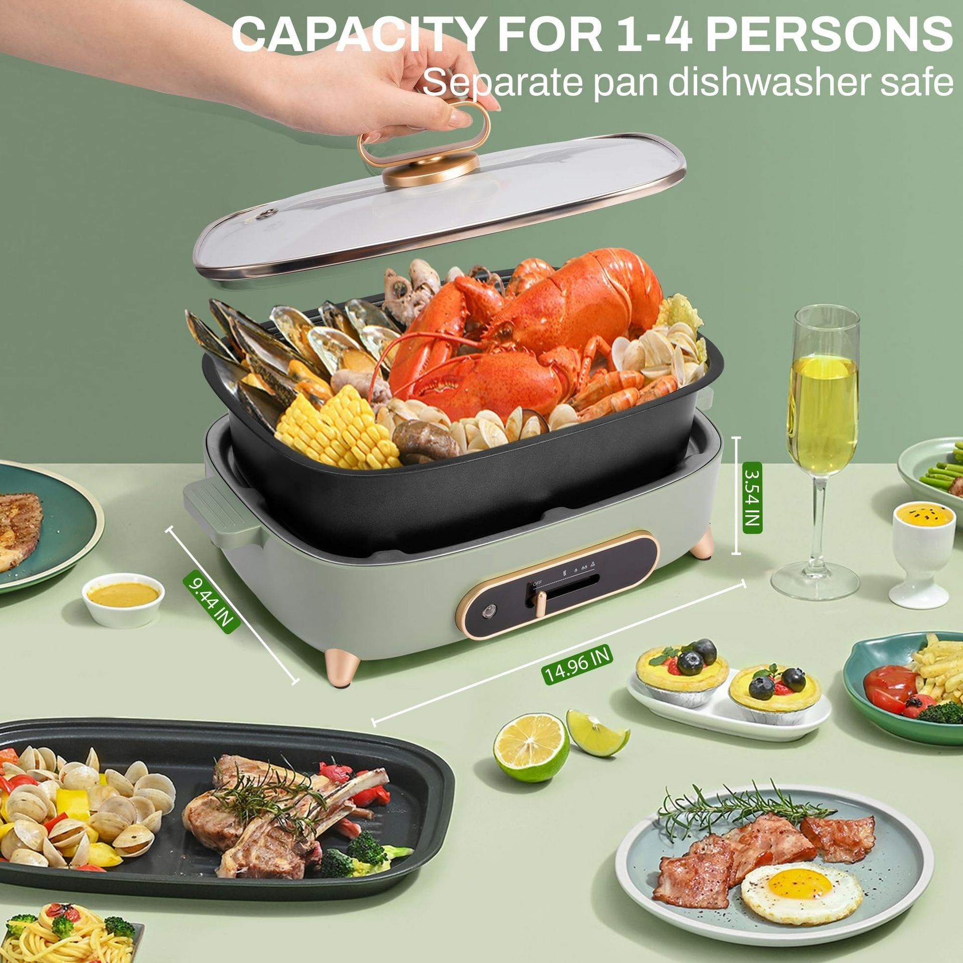 Electric Hot Pot 二つの調理エリア Get 2 in 1 Electric HotPot with Removable Grill Pan Delivered