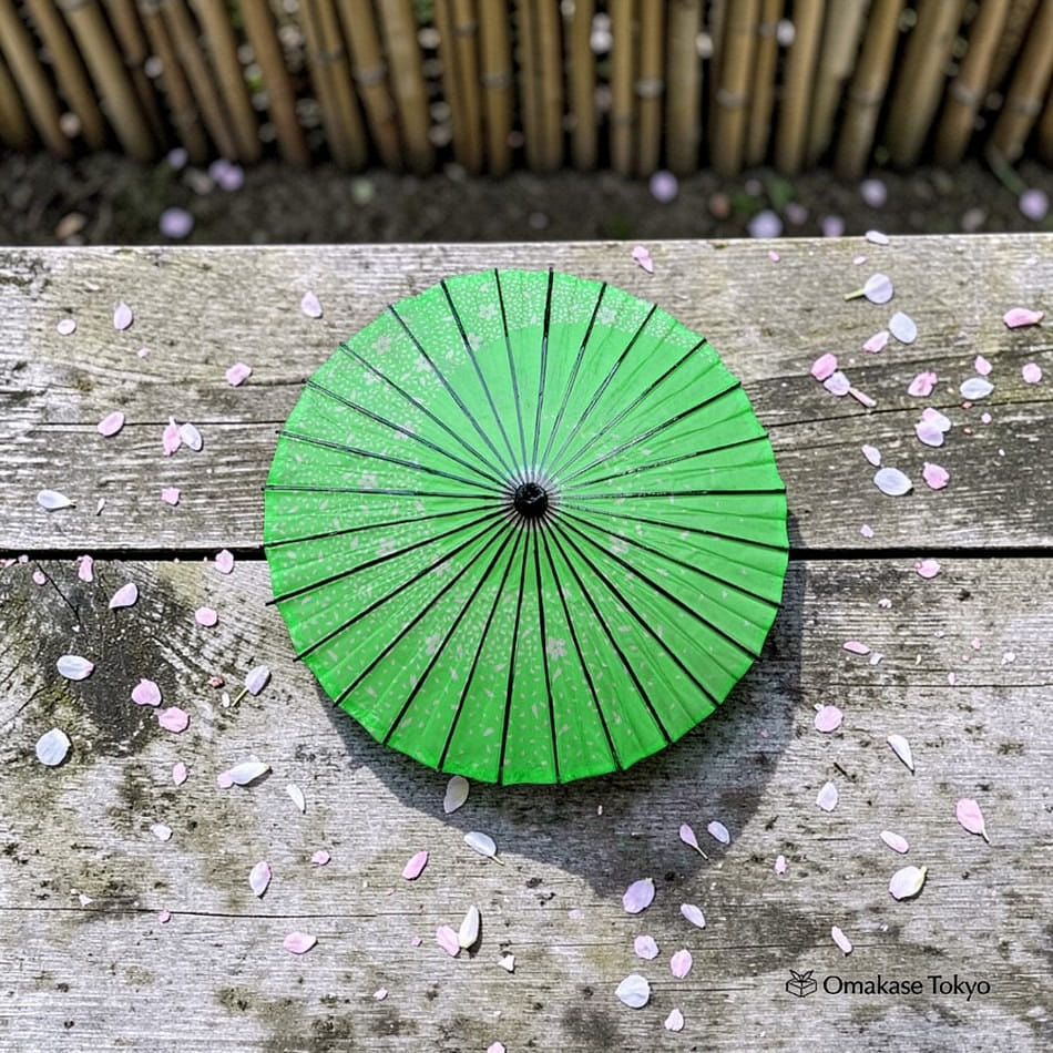 Japanese Paper Umbrella Green Cherry Blossom Swirl 680 g