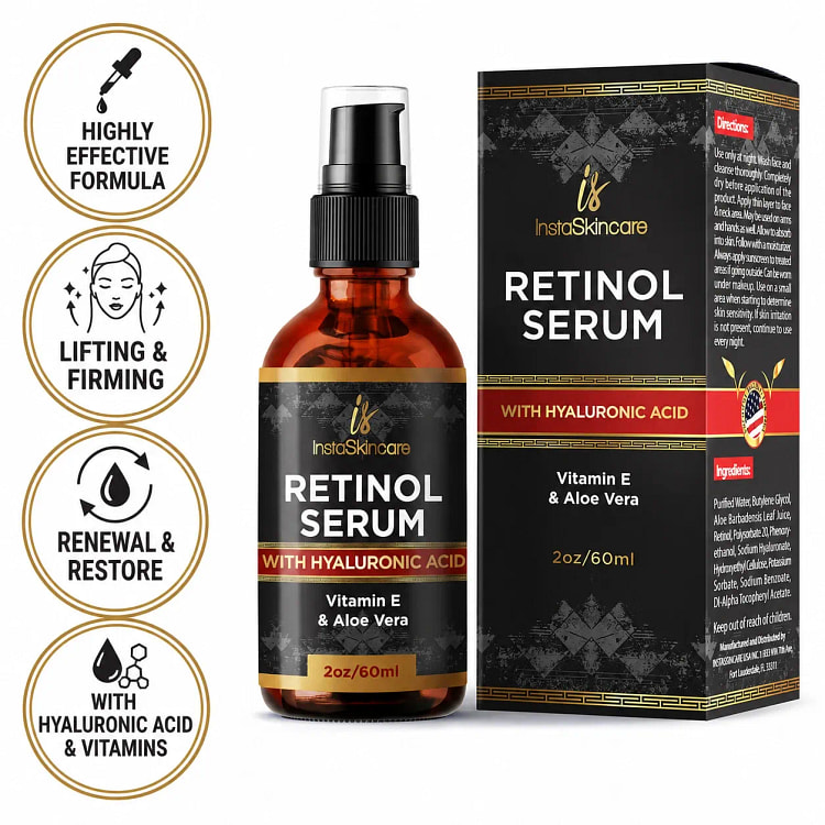 Retinol Serum Hyaluronic Acid Vitamin A E C Aloe 1 bottle