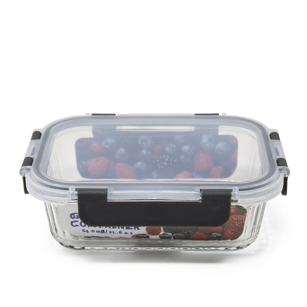 HQ Boroslicate Glass Mixing Bowls / Storage Bowl with Grey / Clear Clip On Lid Heat-Resistant Airtight 22oz Rectangular Bakeware for Kitchens 640 ML 1 each