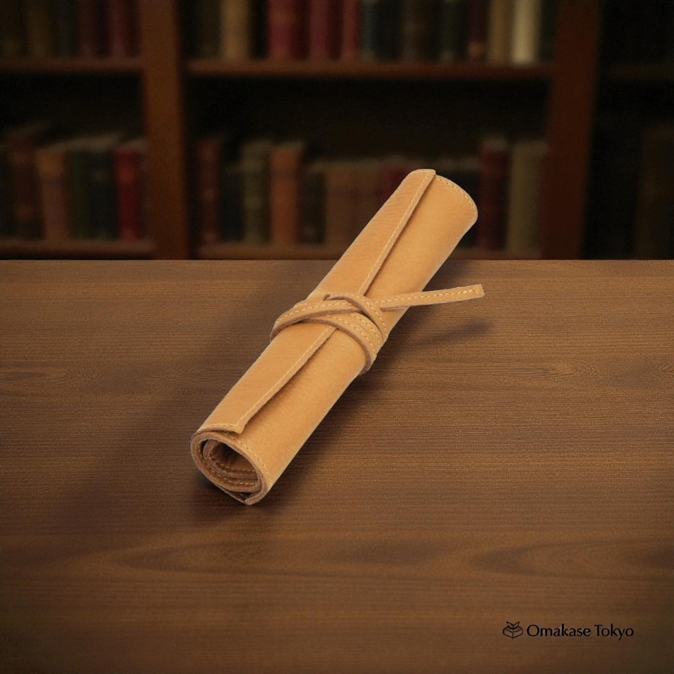 Acacia Style Roll Pen Case-Genuine Leather Camel 150 g