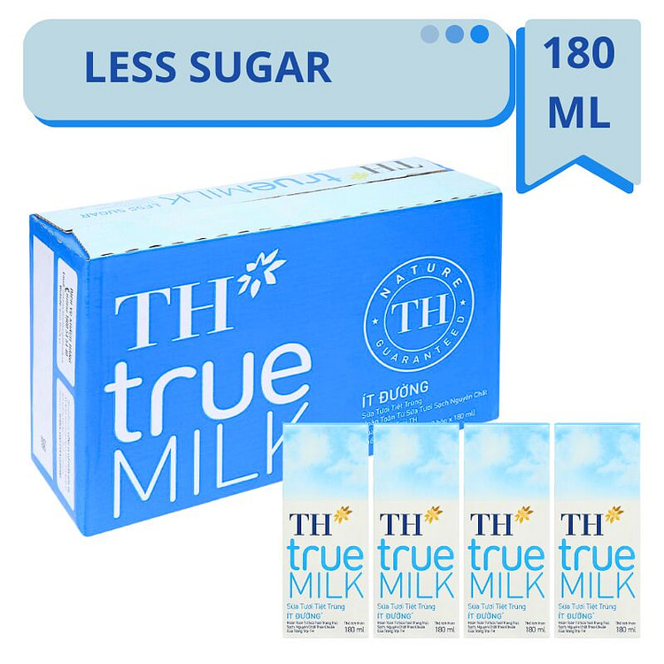[TH] Sữa tươi tiệt trùng ít đường TH True Milk - 180ml (48 Hộp) 1 box