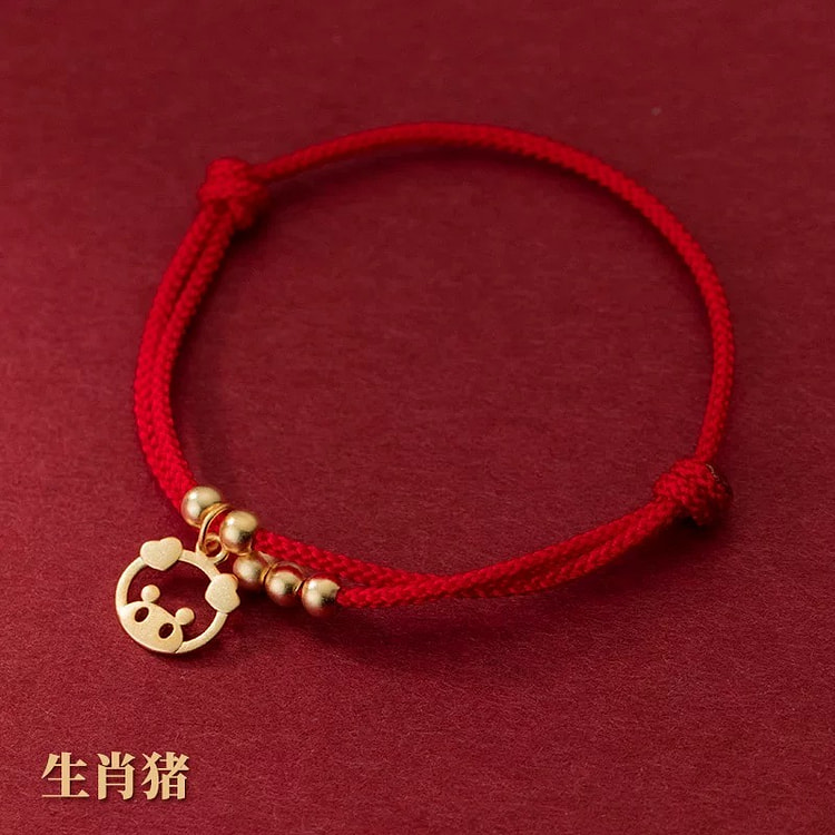 925银十二生肖红绳手链 可自动调节《生肖猪》