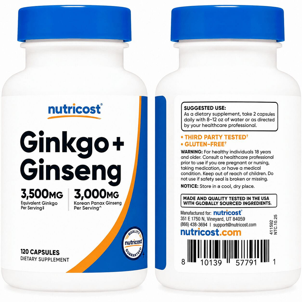 Nutricost Ginkgo & Ginseng Supplement 120 Capsules 1 bottle