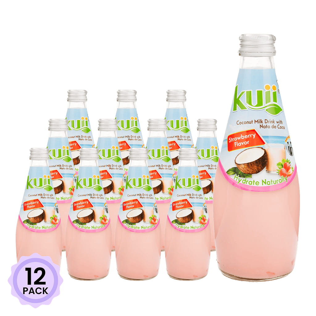 Kuii Nata de Coco, Original Natural Coconut Drink, Strawberry Flavor 290 ml*12 pack