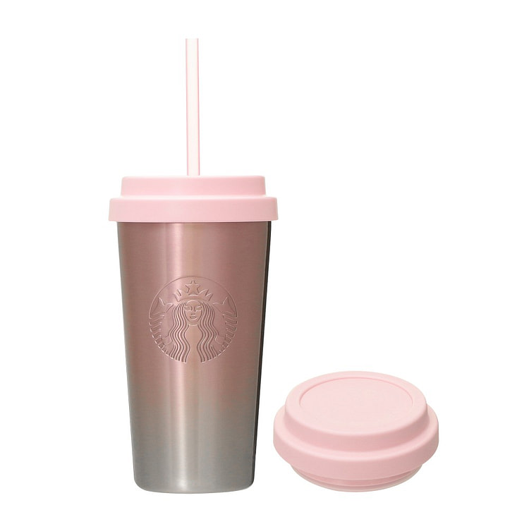 星巴克 不锈钢保温杯 带替换盖 渐变粉 473ml 1 份