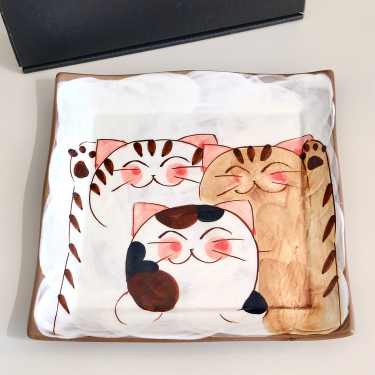波佐见烧 可爱猫咪 17.8cm 方盘（礼盒装）