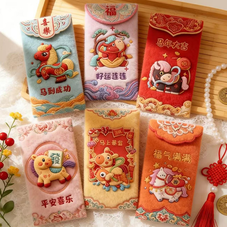 方刺绣马年卡通红包 12个 12 份