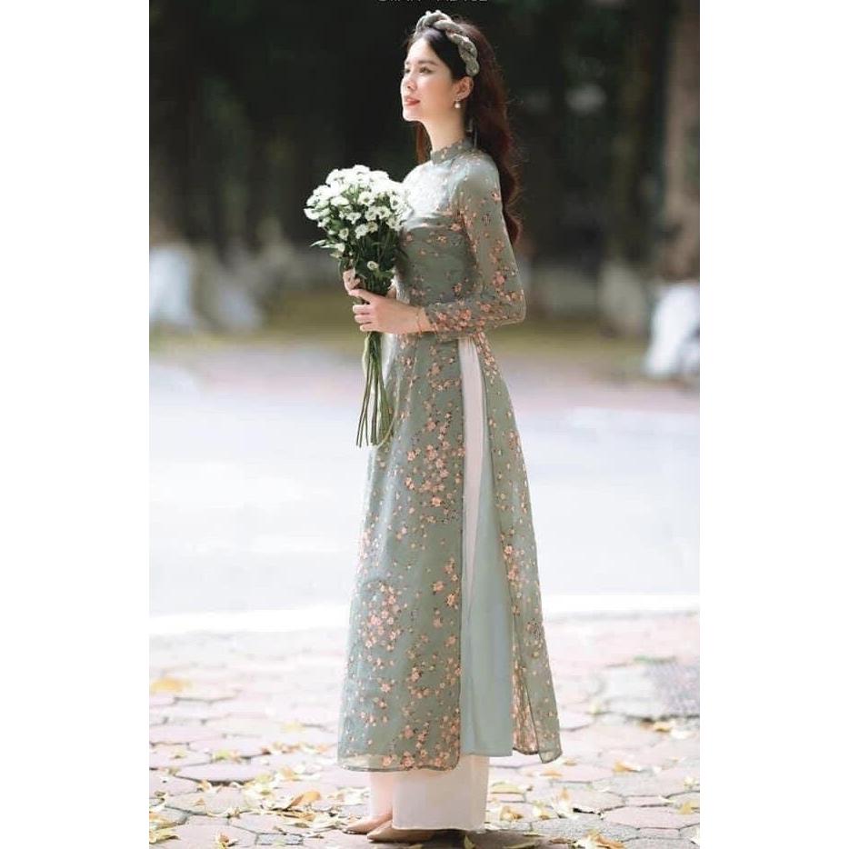formal vietnamese dress Half Sleeve Floral Embroidery Cheongsam Top Vietnamese Ao Dai Dress Black / XS main image 0