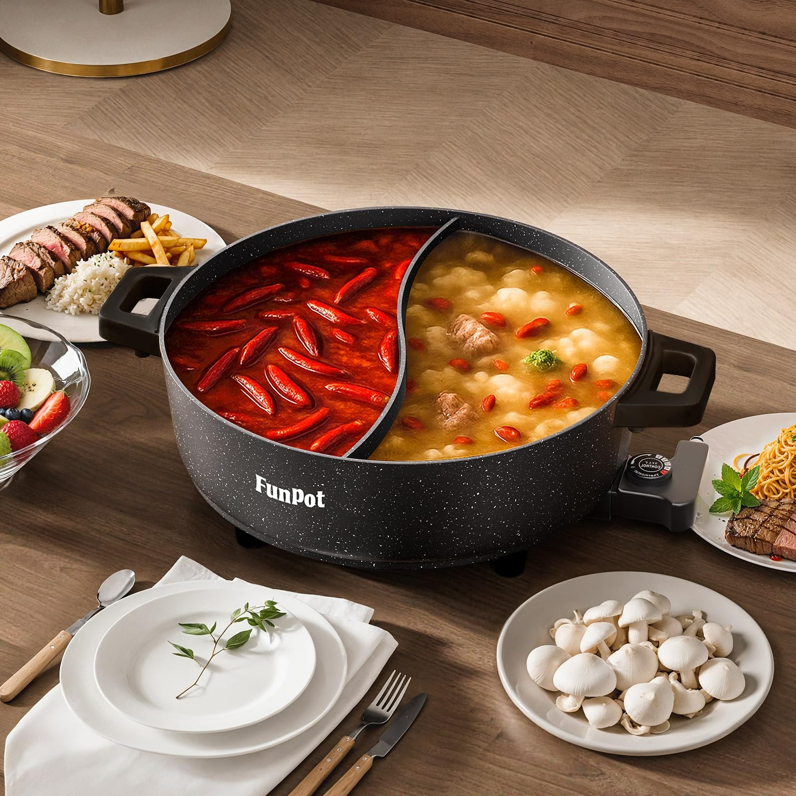 Get Large 6L Dual-sided Electric Hot Pot 5-Temp Adjust 1 each