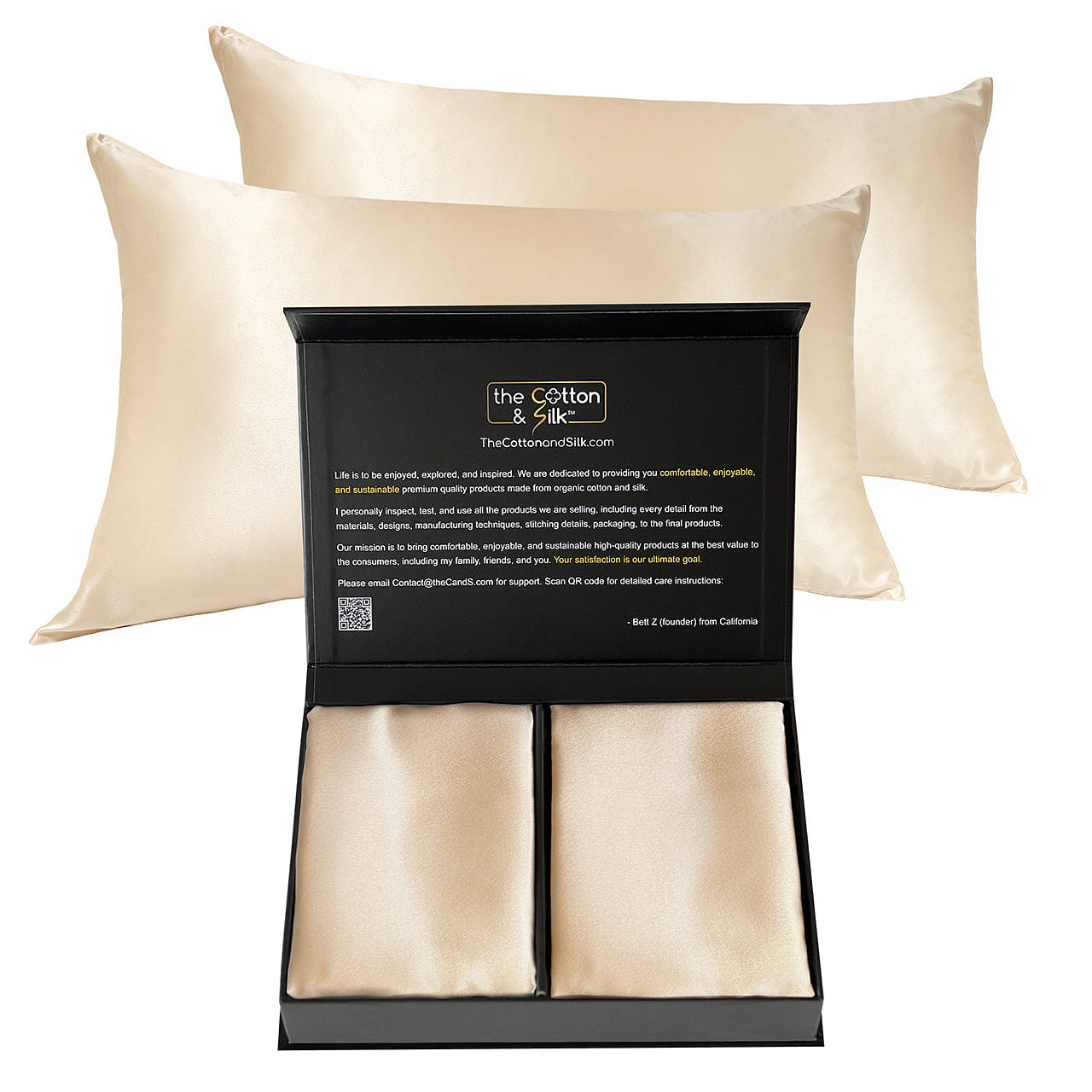 22 Momme Mulberry Silk Pillowcase Pair, Zipper Closure, Champagne, Queen Size 0.8 lb