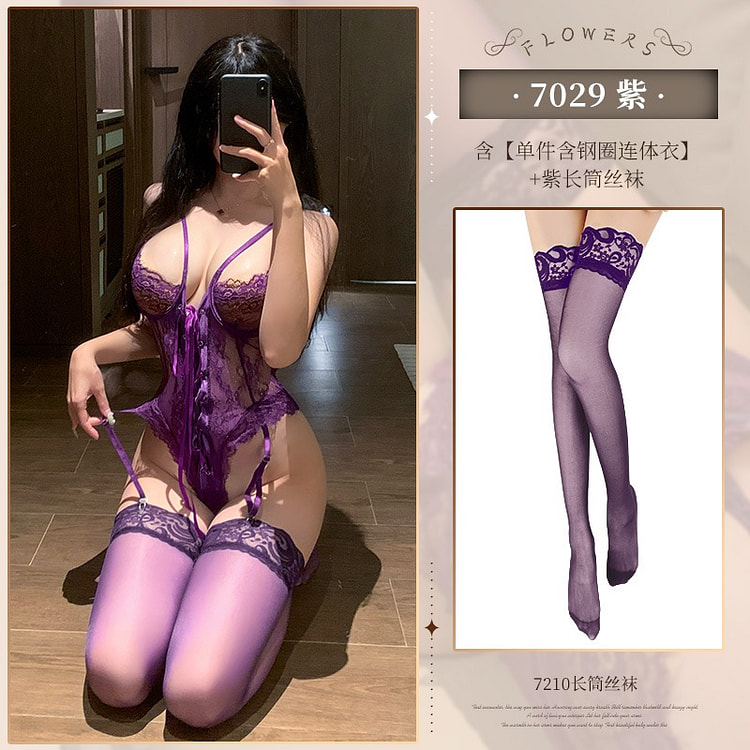 霏慕 紫色蕾丝吊带连体情趣内衣 1 份
