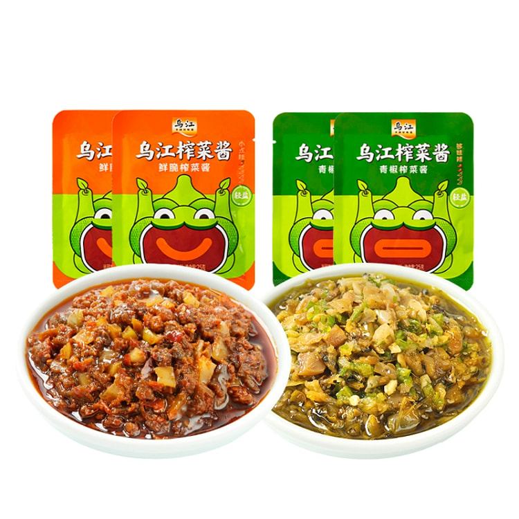乌江榨菜酱 下饭酱 拌面夹馍开味拌饭酱 小包装 25g*4袋  青椒榨菜酱2袋+鲜脆榨菜酱2袋