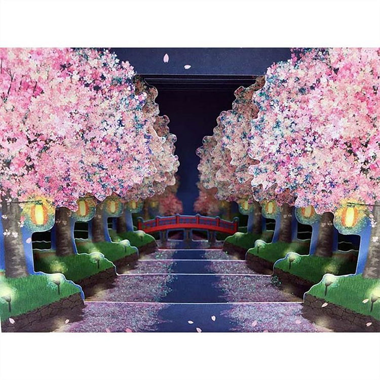 夜桜並木 立体カード
