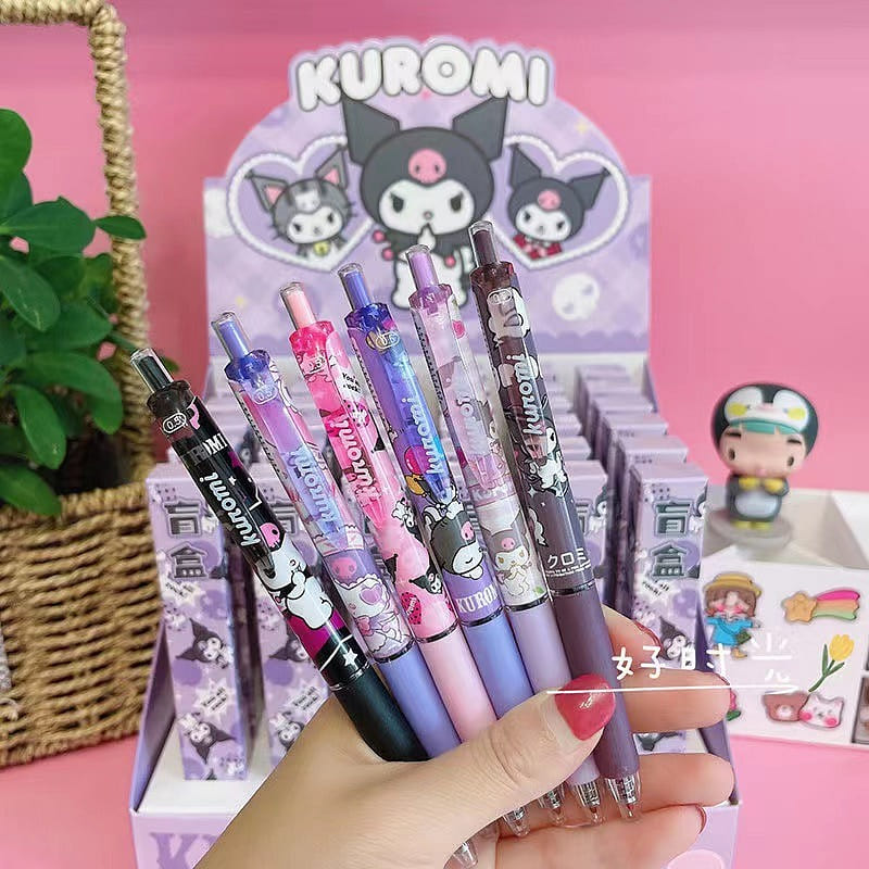 Kawaii Cartoon Push Gel 0.5mm Pen- Kuromi 6 Count 1 box
