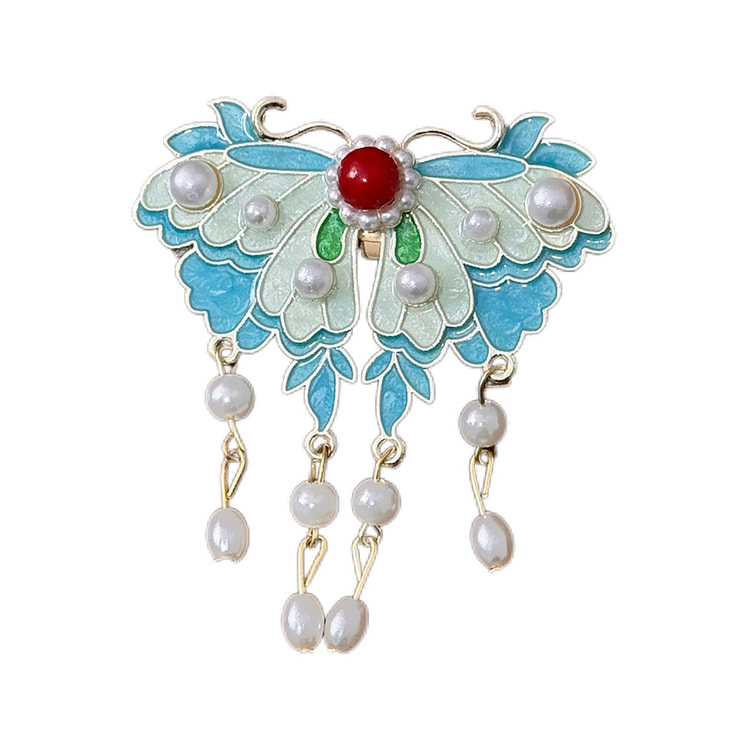 新中式珐琅发夹 国风汉服配饰 高级感头饰-浅蓝蝴蝶 1 个